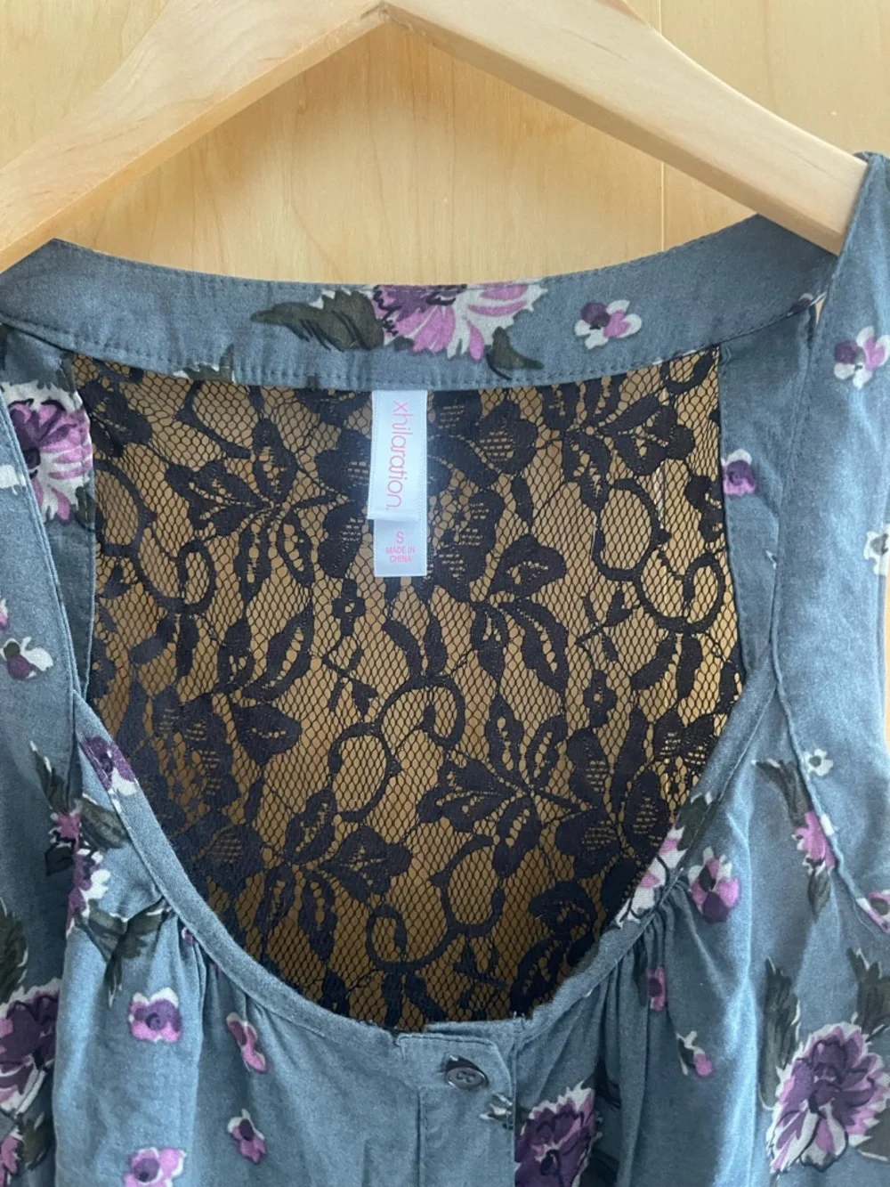 Xhilaration Floral Lace-Back Tank Dress in Slate Gray with Purple Flowers - Picture 2 of 7